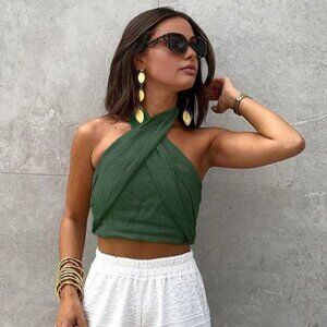 Cotton & Line Crisscross Halter Tank Top